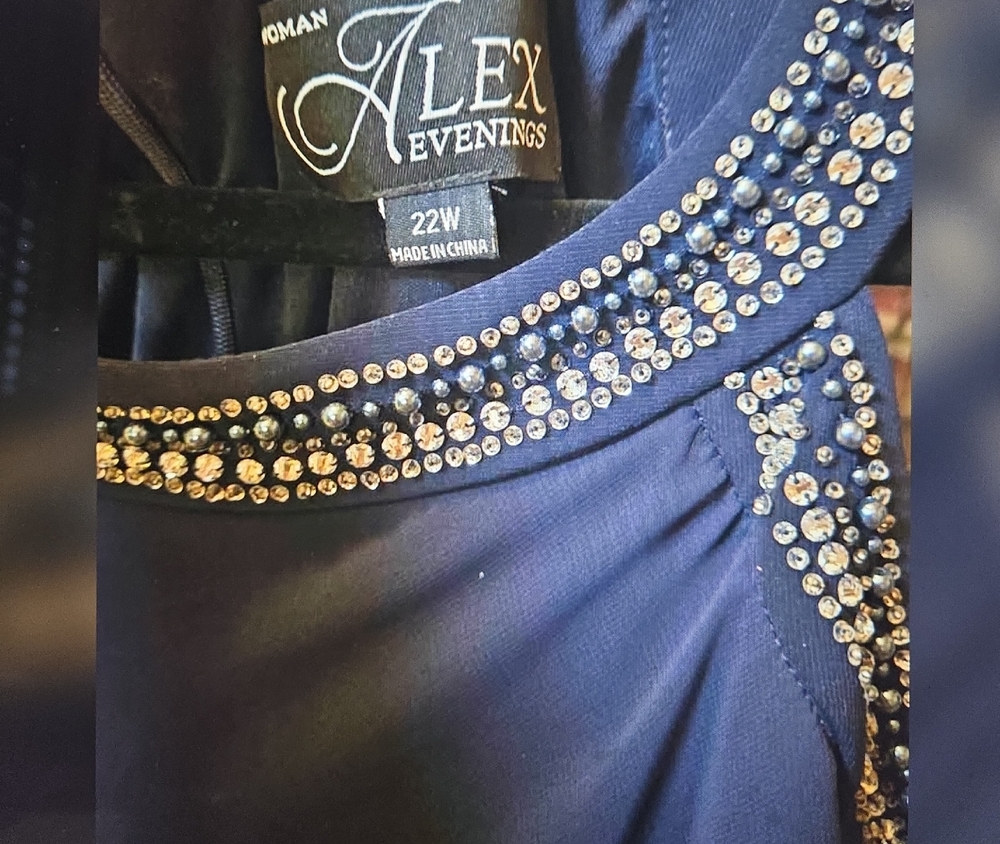 Alex Evenings Midnight Blue Gown with Sparkling Embellishments
